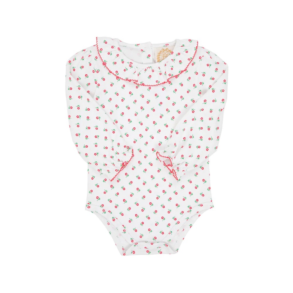 TBBC Holiday Floral Baby Onesie with Ruffled Collar
